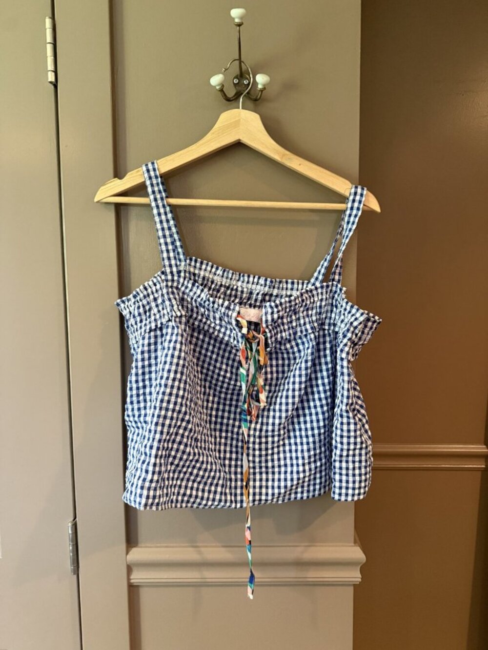 Pink Lily Blue Gingham Crop Top & Wide-Leg Pants Set M